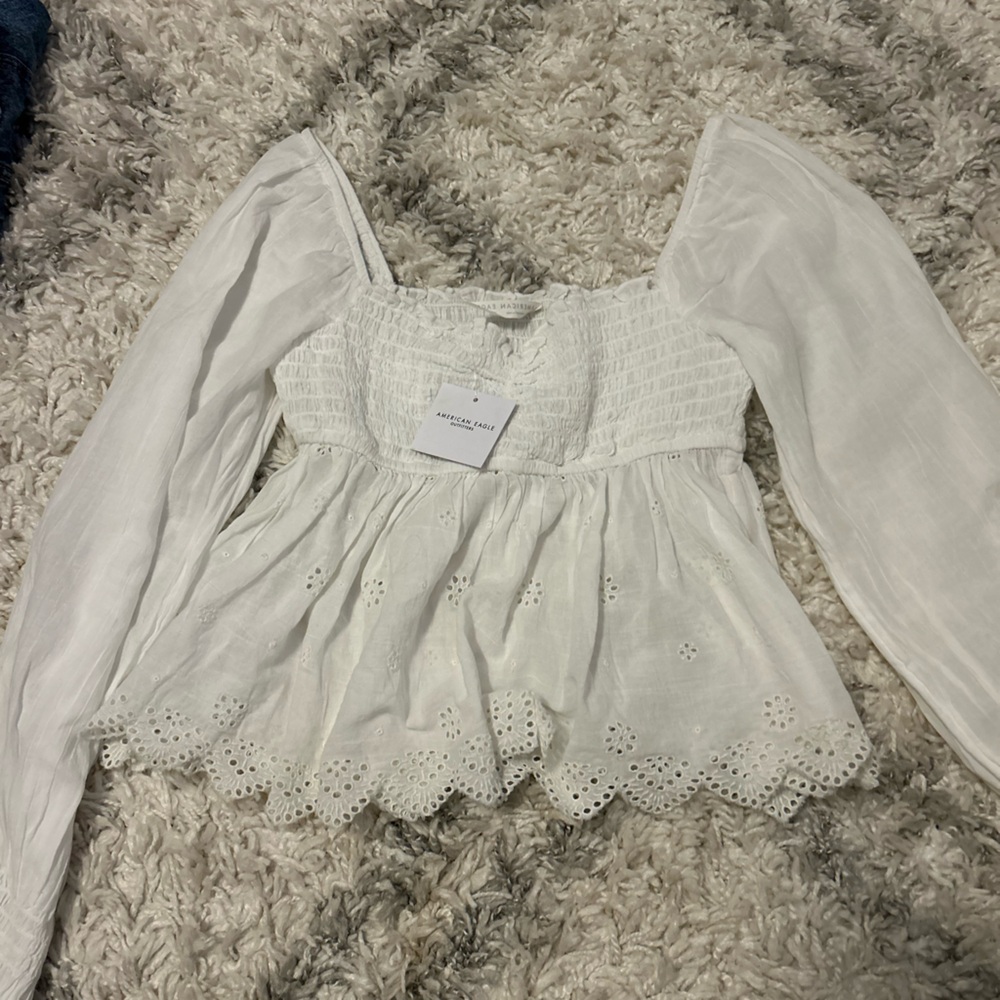 American Eagle Outfitters White Eyelet Blouse